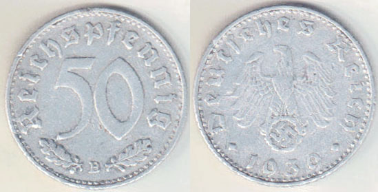 1939 B Germany 50 Pfennig A000131.